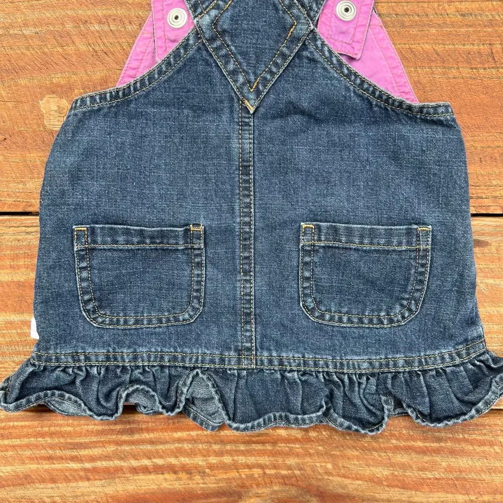 Baby Denim Overall Dress 3-6M Vintage Y2K Ruffle Hem Pink Lined Easter Outfit